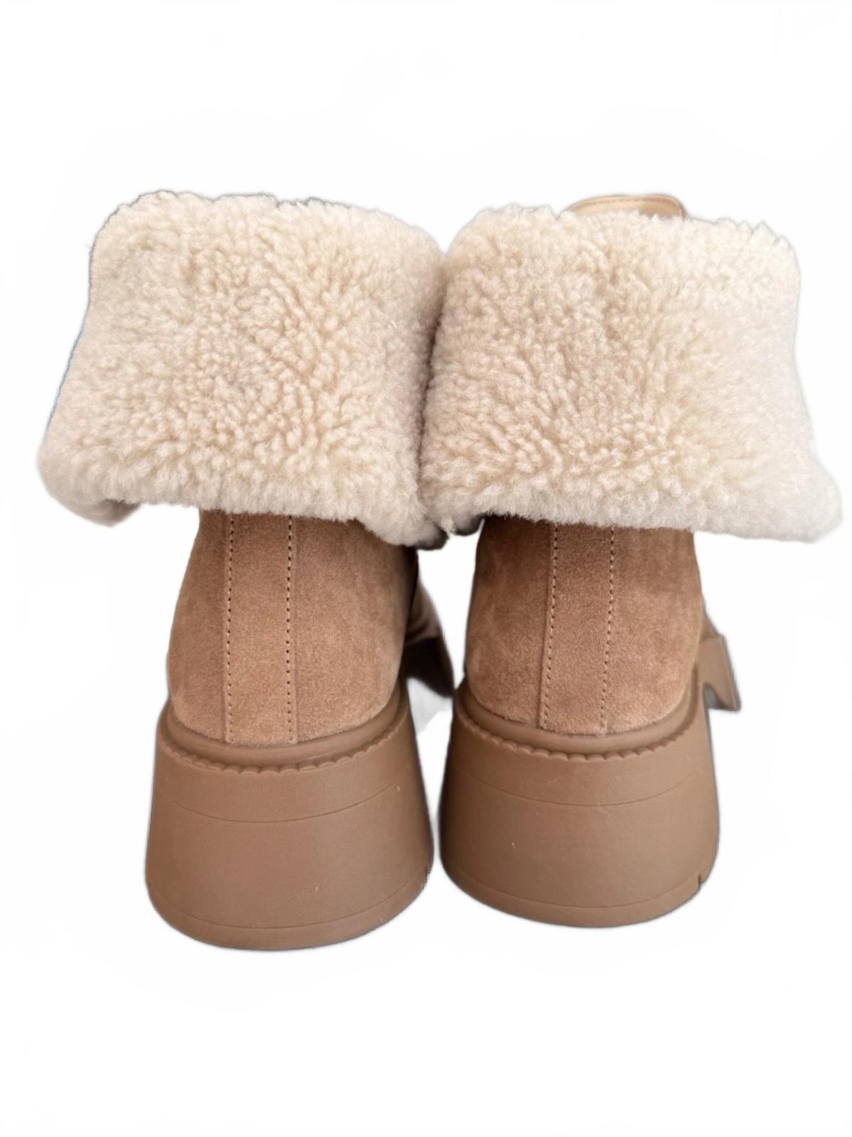 Coach Leah Platform Suede And Shearling Booties - Coconut/Natural Size 8.5