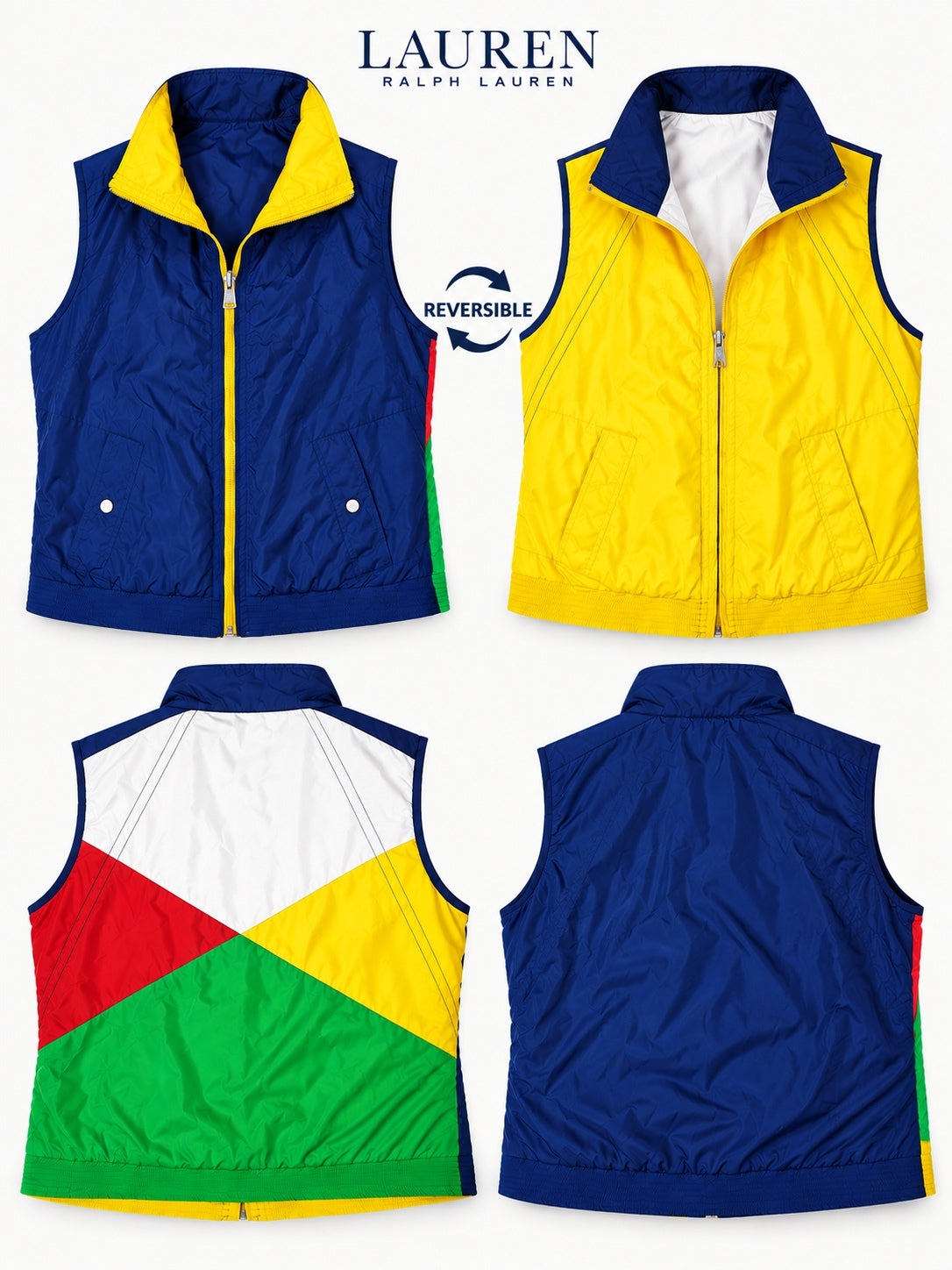 Lauren Ralph Lauren Women’s XL Reversible Colorblock Nautical Zip Vest LRL PRE-OWNED