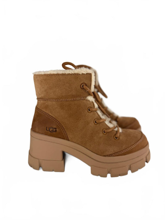 UGG Brooklyn Lace Up Cuff Waterproof Suede Platform Boots Chestnut 9 WORN TWICE