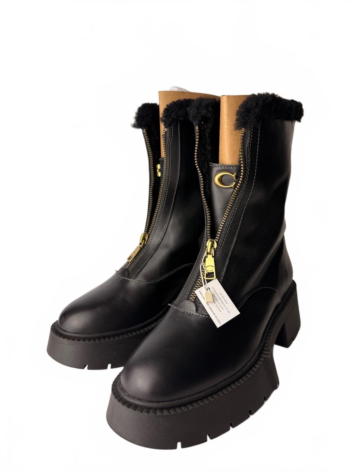 COACH Leah Genuine Shearling Trim Platform Zip Bootie Size 8.5 NEW | NO BOX