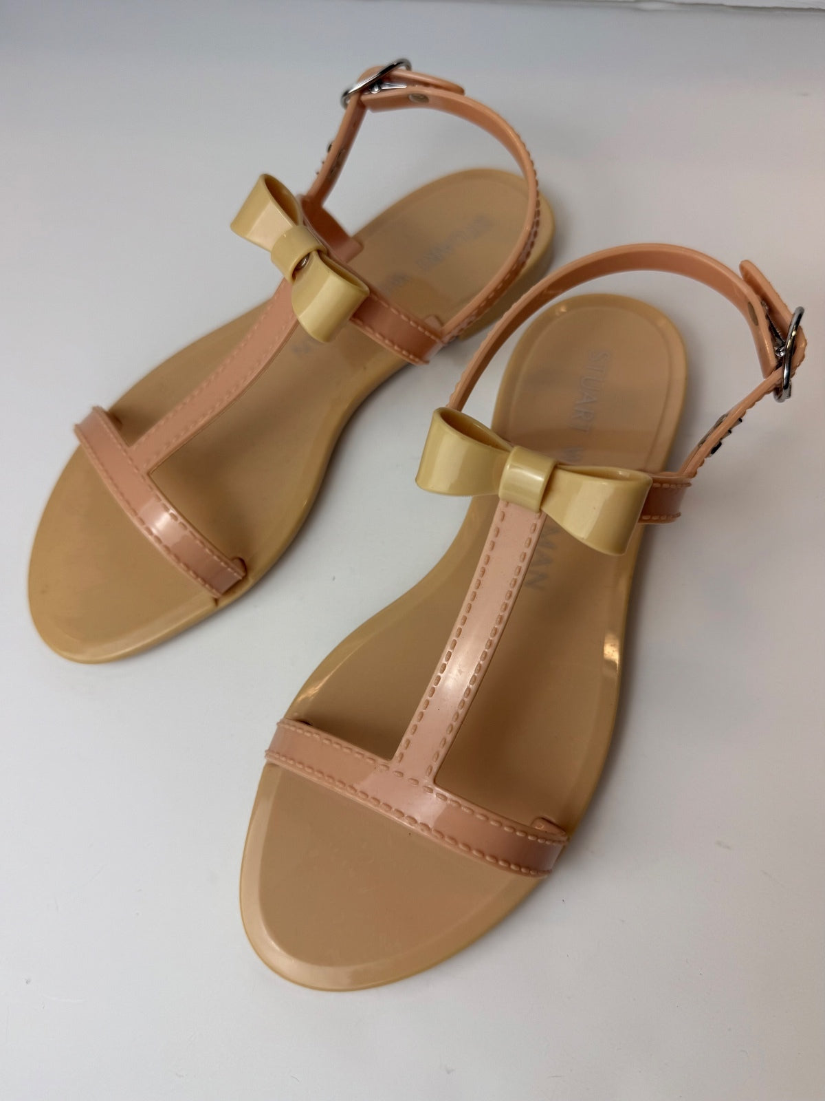 Stuart Weitzman Mellie Bow Jelly Sandals Nude Pink Size 6 Store Display