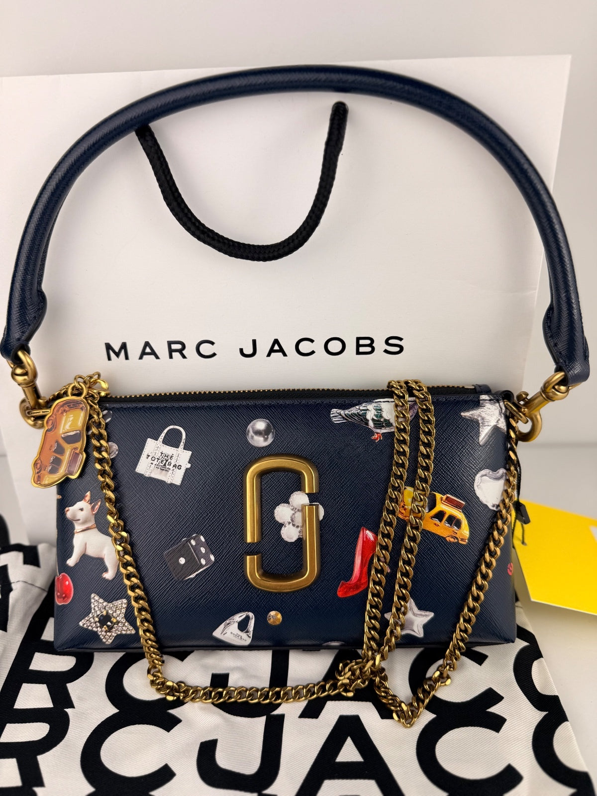 Marc Jacobs Trinket Snapshot Bag Navy Gold Chain NYC Taxi Charm