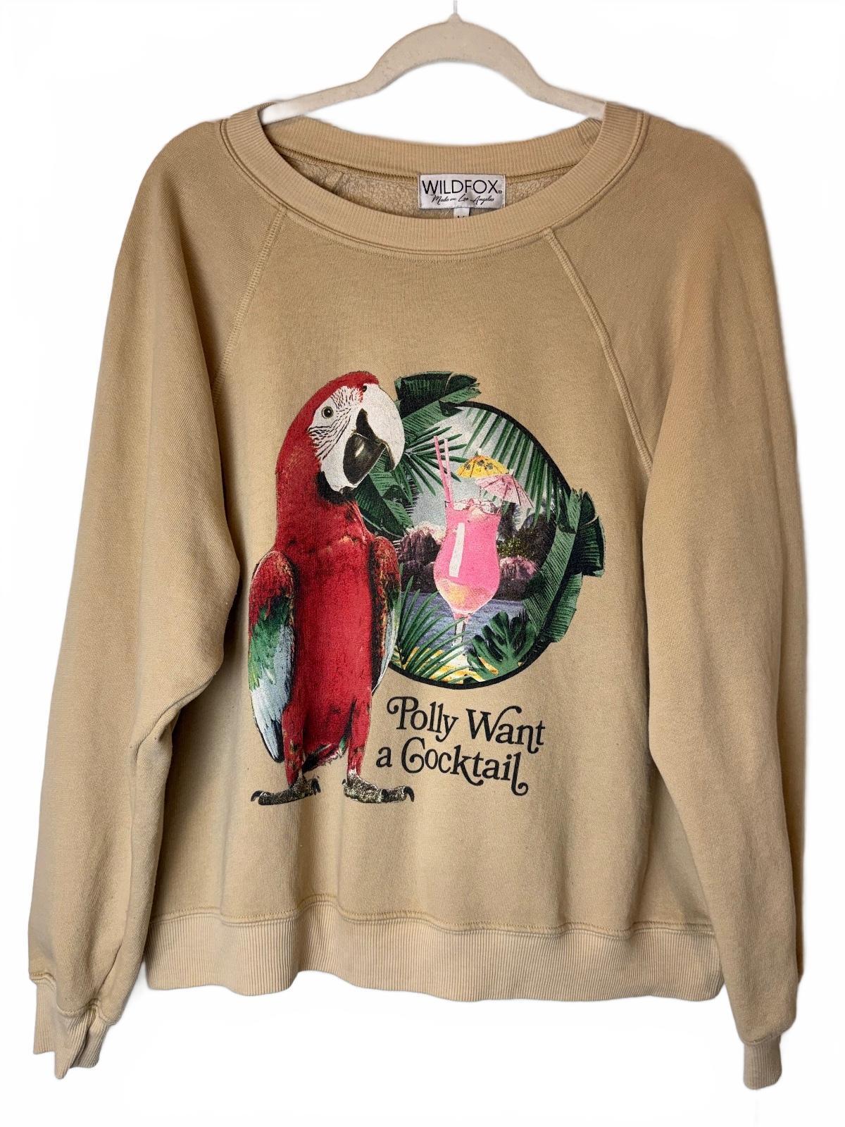 Wildfox Polly Want a Cocktail Parrot Graphic Sweatshirt Made in USA Women's M PRE-OWNED