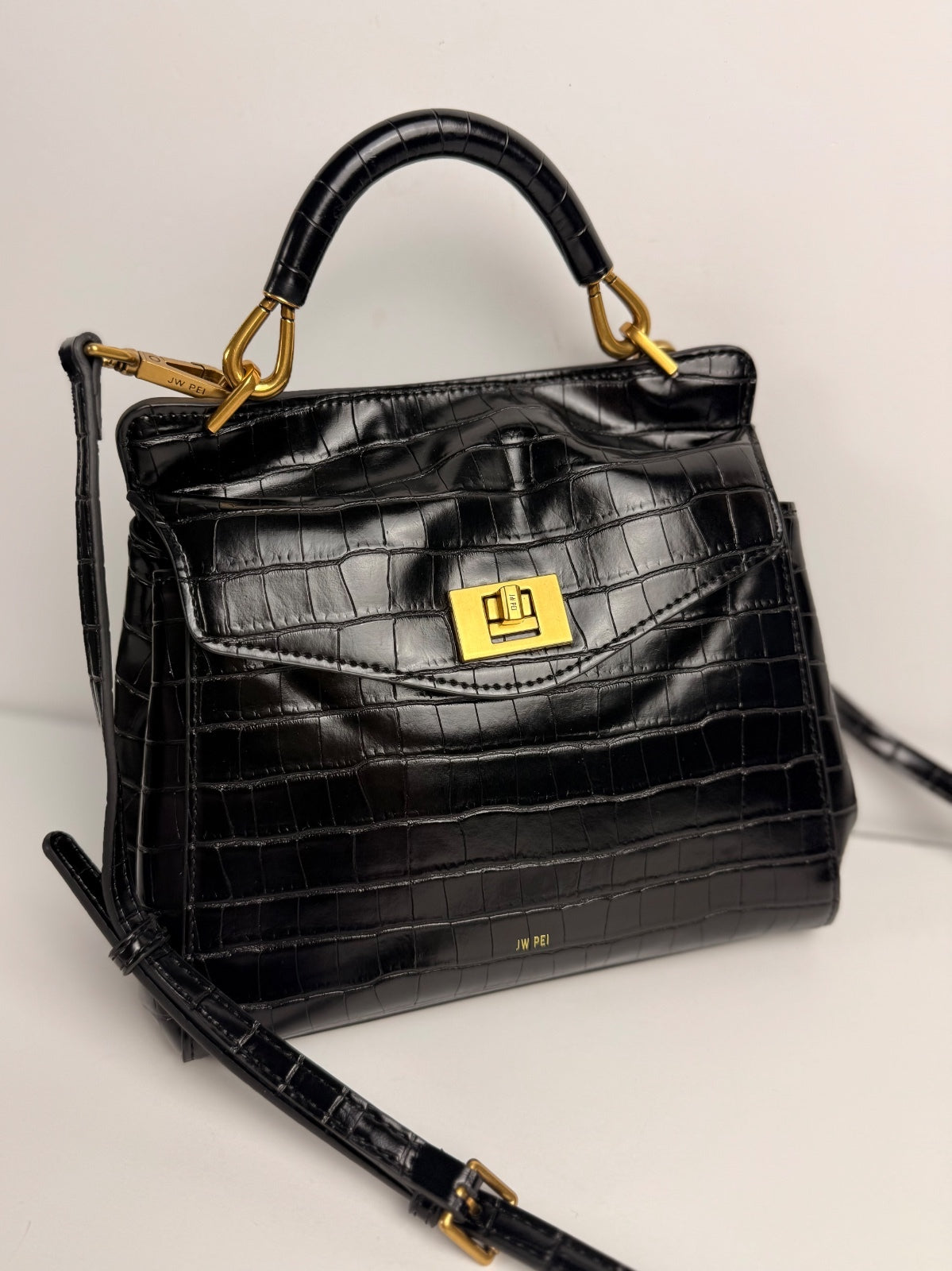 JW PEI Lucia Classic Top Handbag in Black Croc