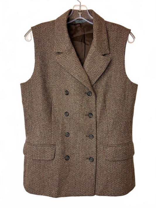 Vintage Laura Ashley 100% Wool Herringbone Double Breasted Vest (10) Made in UK PRE-OWNED (LIKE NEW)