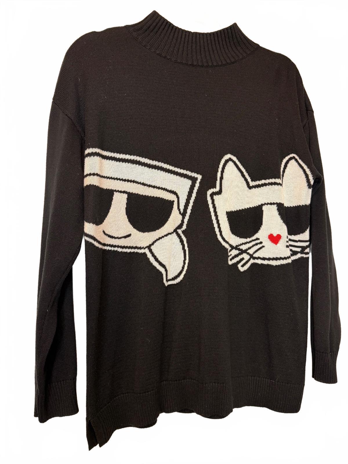 Karl Lagerfeld Paris Choupette Cat Graphic Mock Neck Sweater Black Size S PRE-OWNED