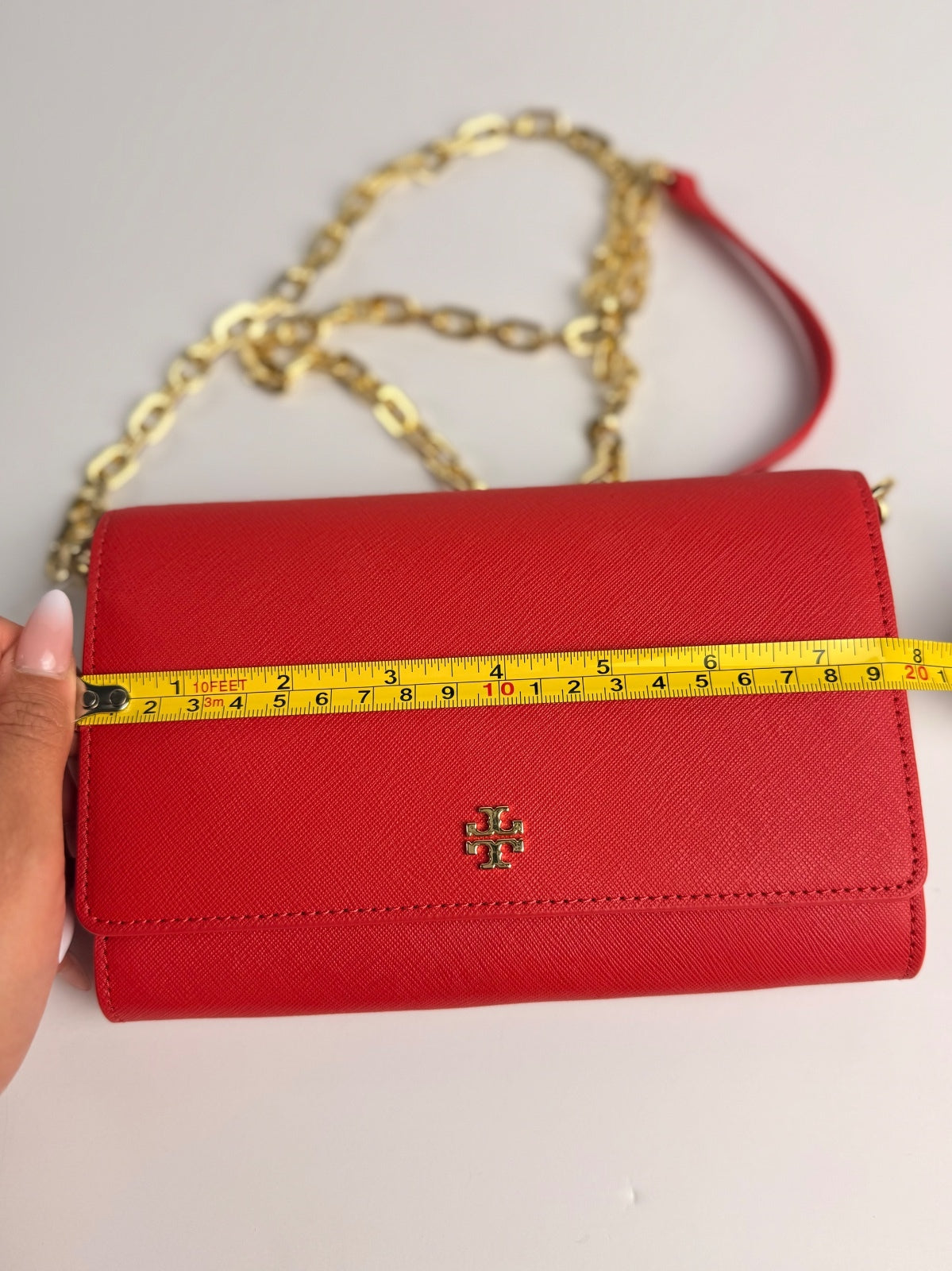 Tory Burch Emerson Chain Wallet Crossbody Poppy Orange / Gold | Discontinued