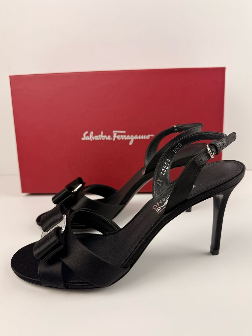 Salvatore Ferragamo Lida SW 8cm Black Fabric Slingback Sandals Size 6.5 B