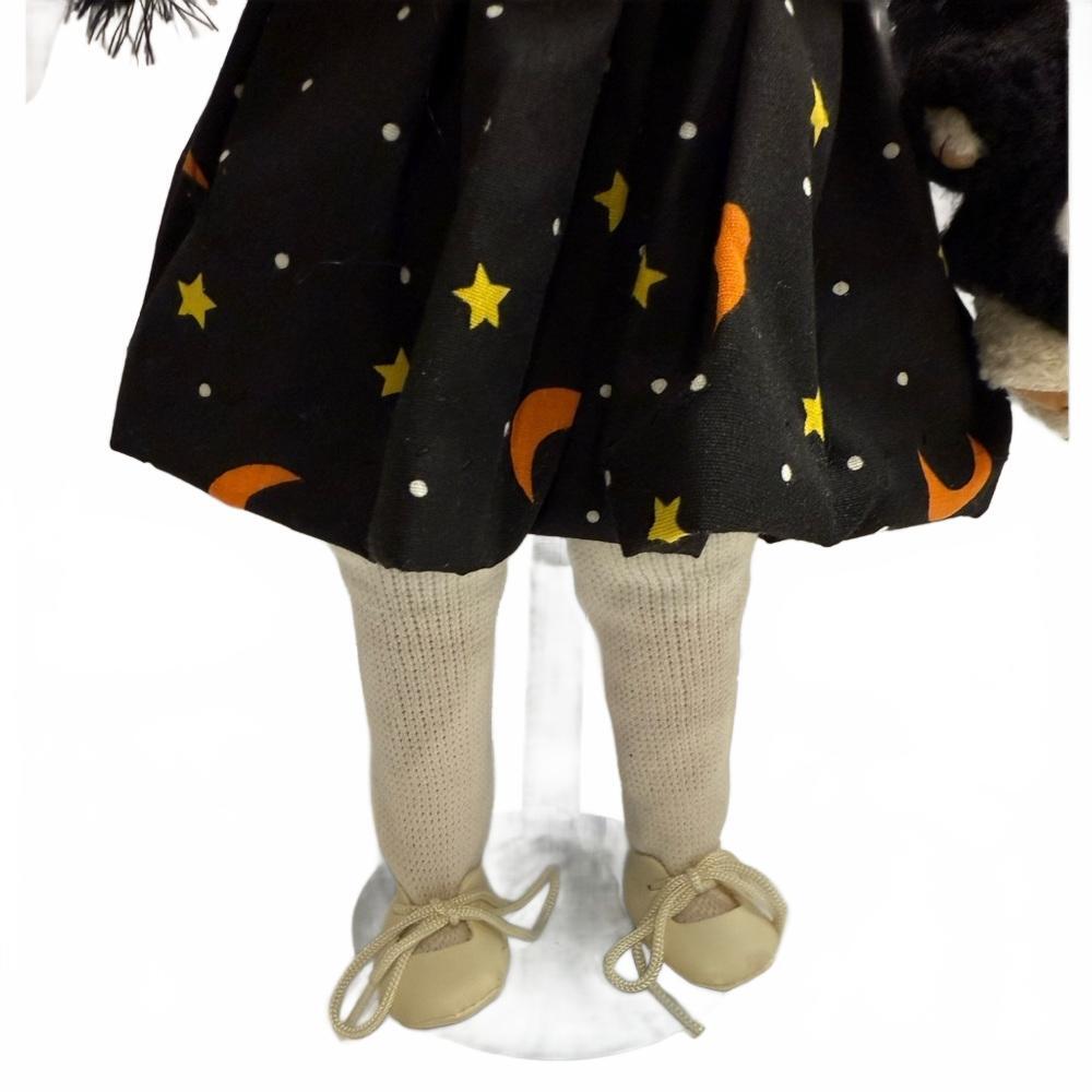 Rare Vintage Handmade Porcelain Halloween Doll Pumpkin Sweater, Bear & Stand