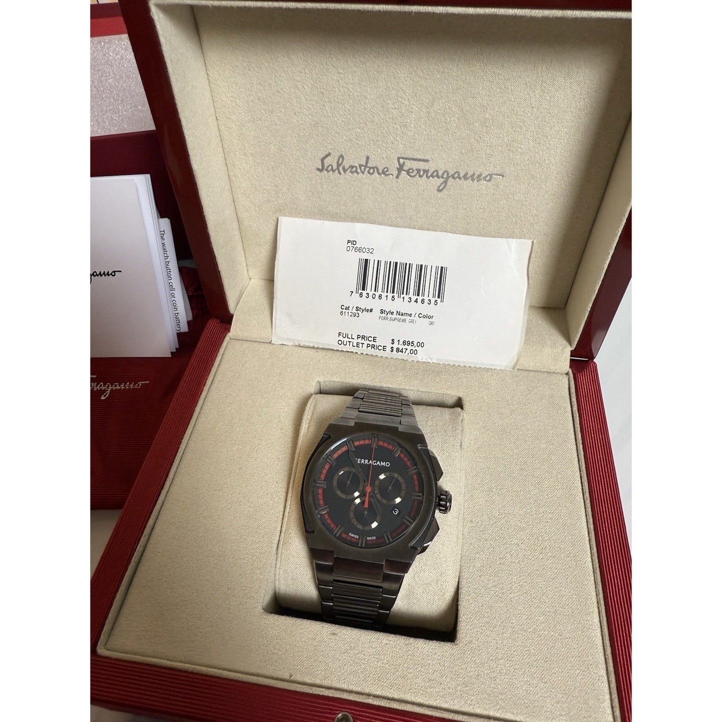 Ferragamo Supreme Chrono Men’s Swiss Quartz Watch 43mm Gunmetal SFK200423