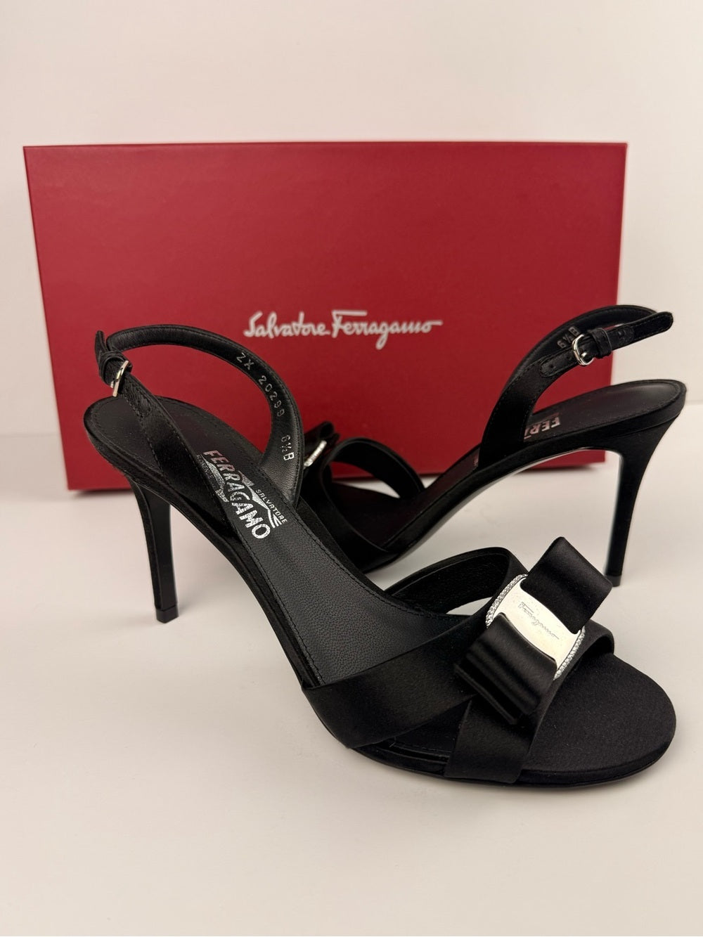 Salvatore Ferragamo Lida SW 8cm Black Fabric Slingback Sandals Size 6.5 B