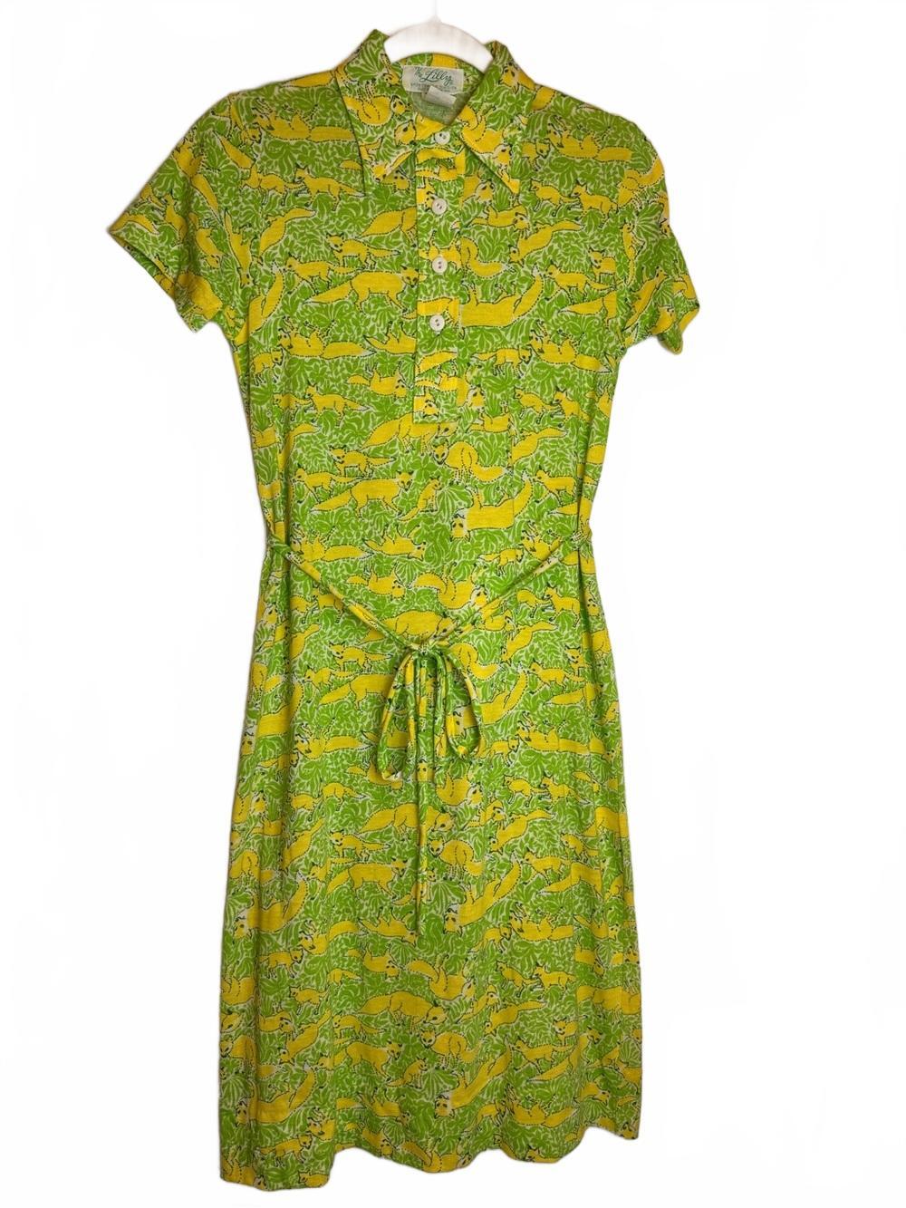 RARE 1960s Lilly Pulitzer The Lilly Fox Print Maxi Dress Vintage Mod Pop Art M