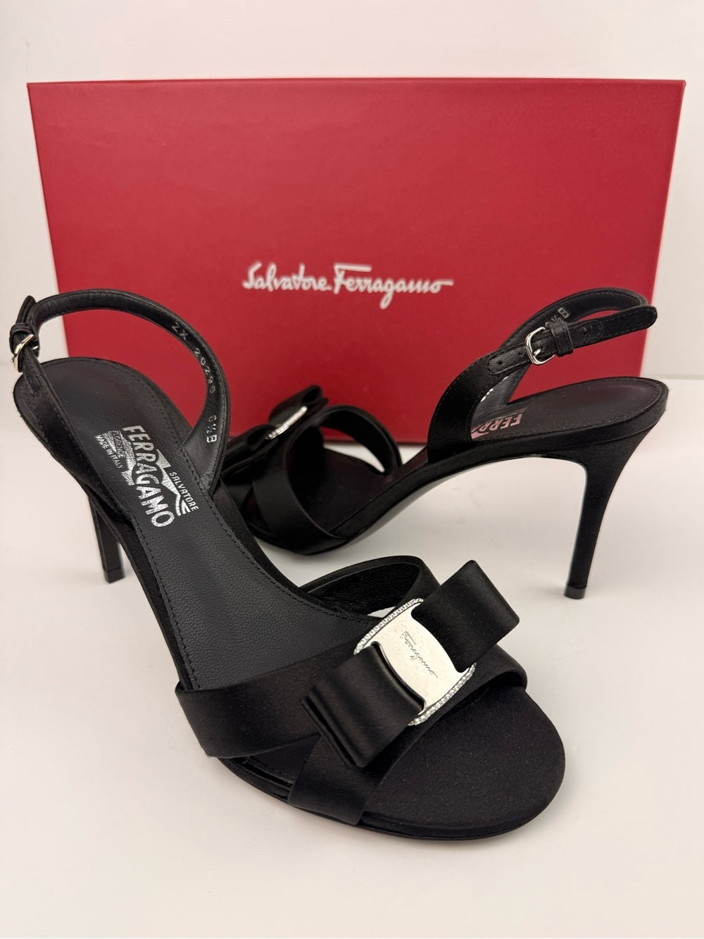 Salvatore Ferragamo Lida SW 8cm Black Fabric Slingback Sandals Size 6.5 B
