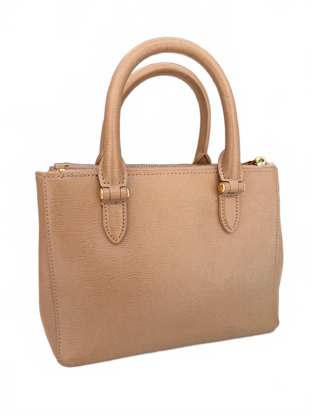 Lauren Ralph Lauren Newbury Mini Desert Tan Double Zip Satchel DISCONTINUED PRE-OWNED