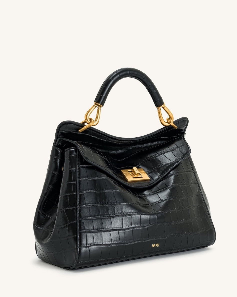 JW PEI Lucia Classic Top Handbag in Black Croc