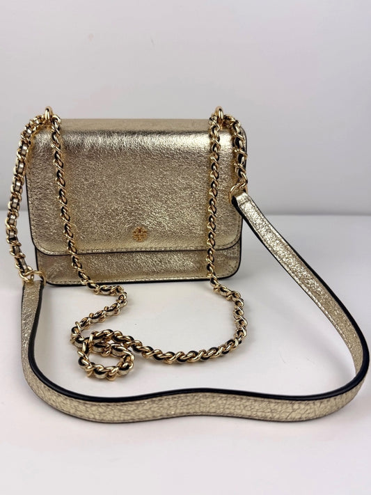 Tory Burch NWT Crinkle Metallic Mini Shoulder Bag Spark Gold 35629 Storage Marks