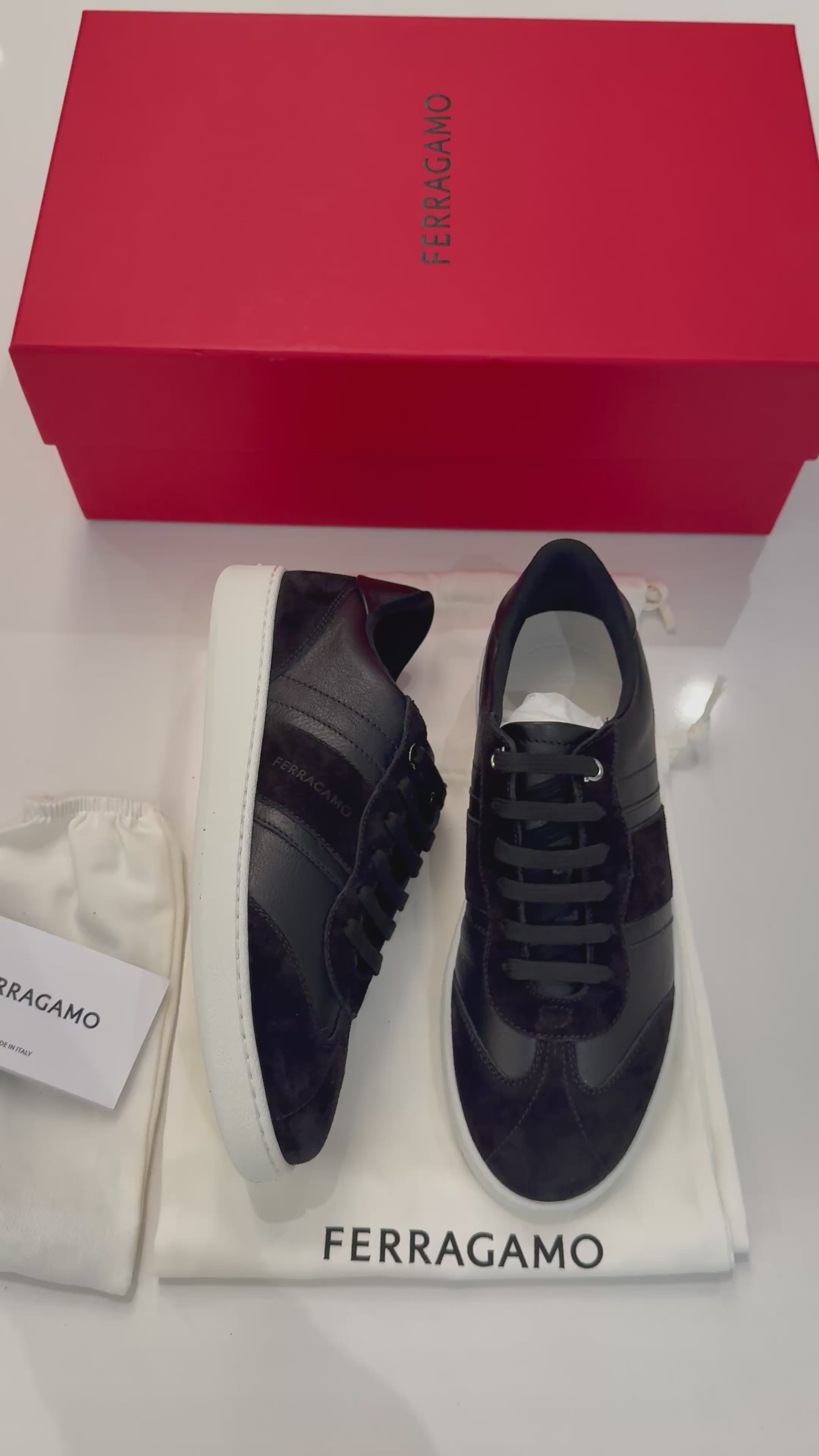 Ferragamo Women's Achille Div Black Leather / Suede Sneakers