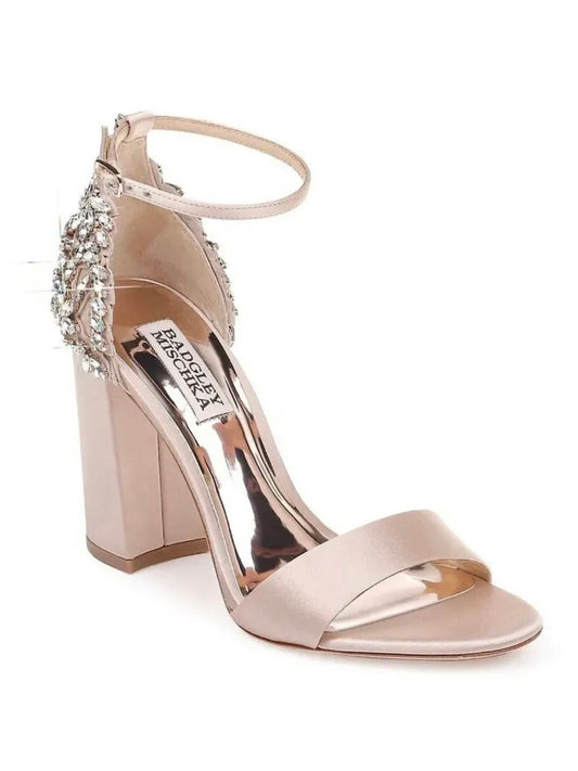 Badgley Mischka Ainsley Crystal Embellished Ankle Strap Sandal, Latte Satin, 9.5