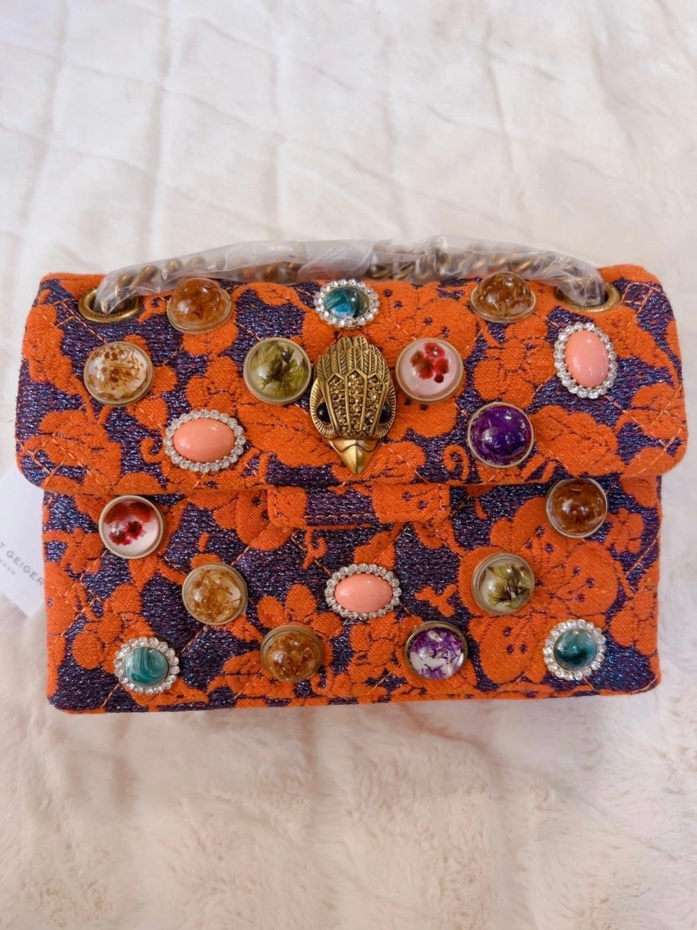 Kurt Geiger Women’s Mini Kensington Brocade Fabric Crossbody, Orange