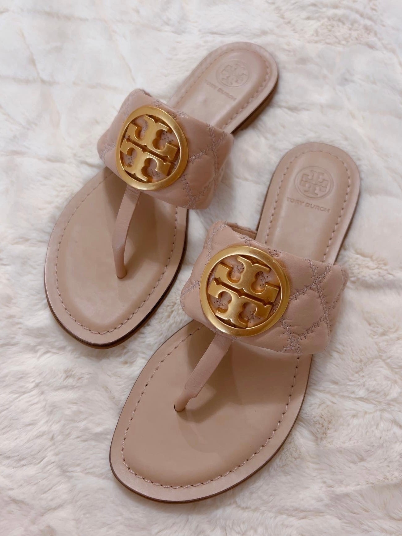 Tory Burch Benton Band Flat Sandal Quilted Nappa Leather, Goan Sand / Rolled, 7 & 8