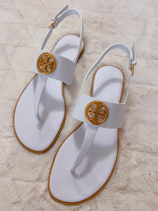 Tory Burch White Leather Sandals, Size 9
