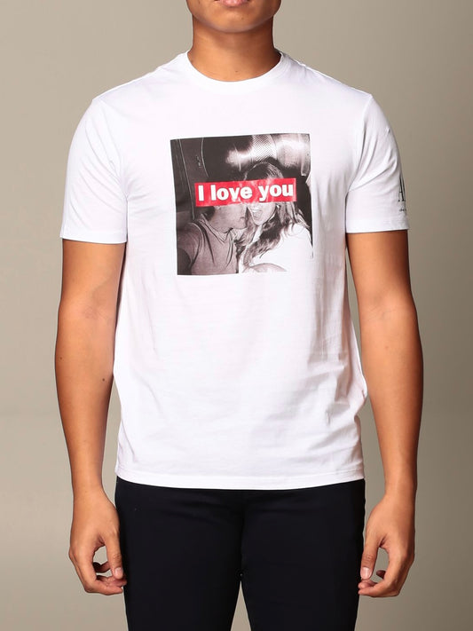 Armani Exchange T-shirt, I Love You Print, UNISEX, White, Size M