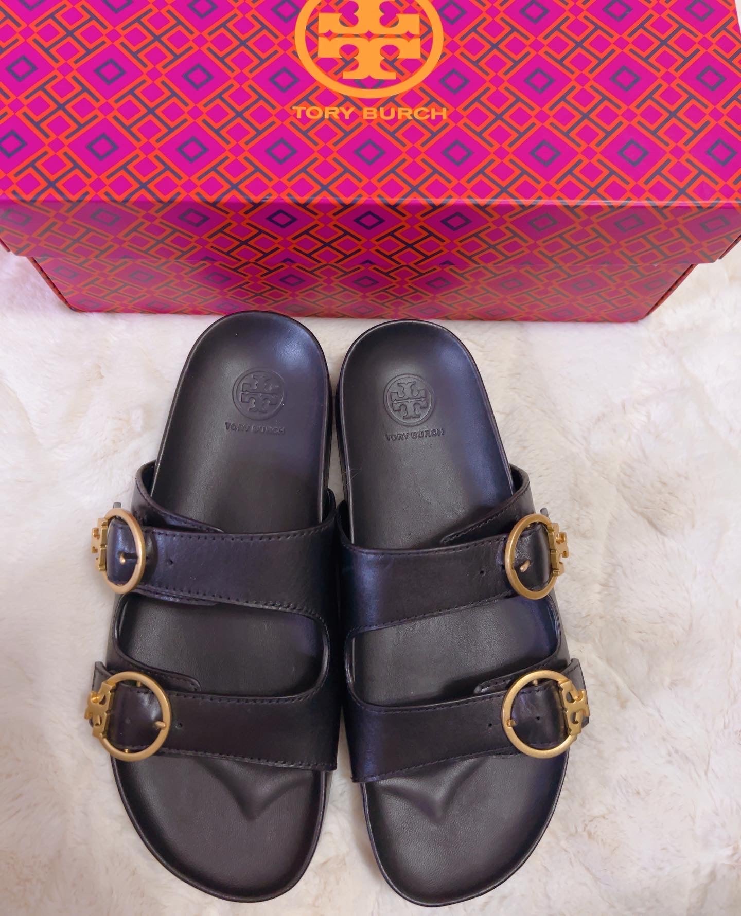 Tory Burch Anatomic Slide Calf Leather Sandals, Perfect Black, Size 7 & 7.5