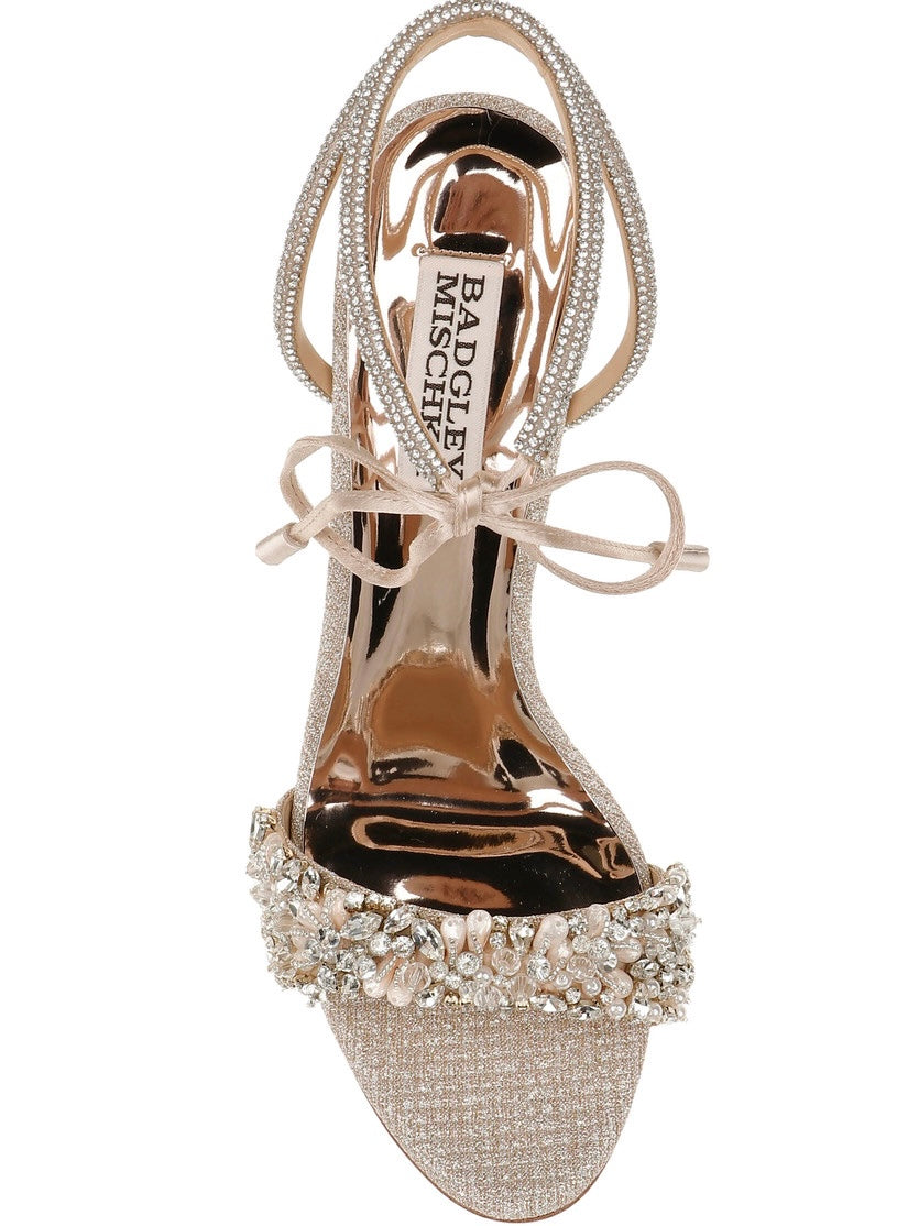 Badgley Mischka Kaycee Crystal Adorned Stiletto Heel, Pale Gold, Size 7.5
