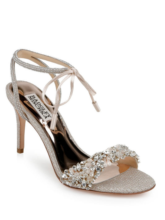 Badgley Mischka Kaycee Crystal Adorned Stiletto Heel, Pale Gold, Size 7.5