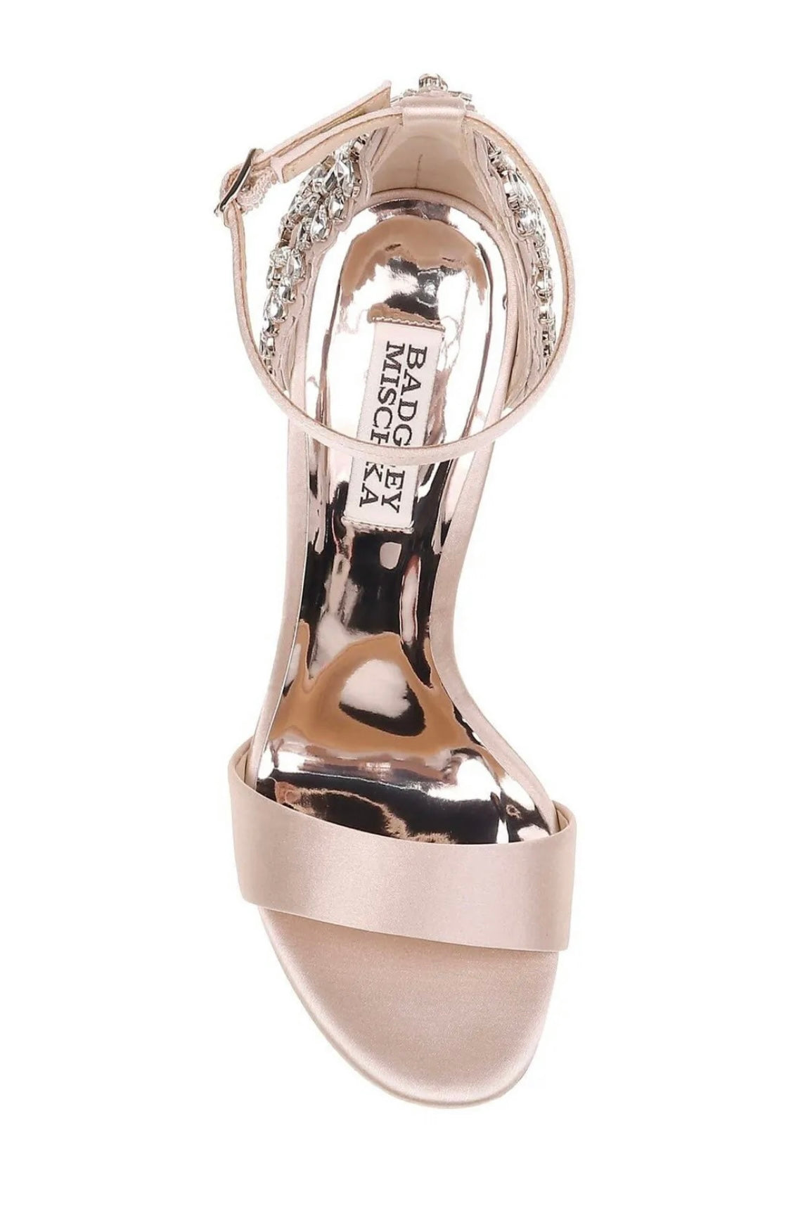 Badgley Mischka Ainsley Crystal Embellished Ankle Strap Sandal, Latte Satin, 9.5