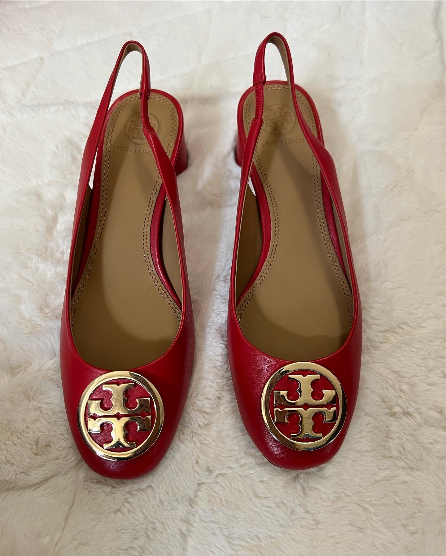 Tory Burch Benton Leather Slingback Pumps, Brilliant Red, Size 6.5M
